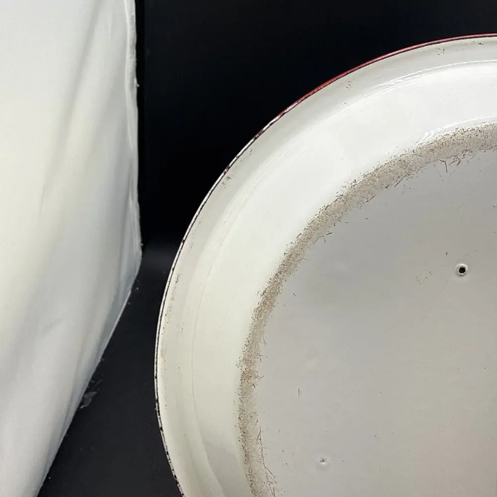 Vintage White Red Rim Enamelware Dinner Plate Farmhouse Camp Rustic 9.25 Inches